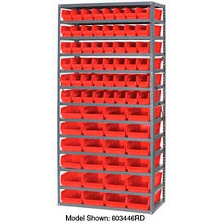 Global Industrial Steel Shelving, Total 72 4inH Plastic Shelf Bins Green, 36x12x72-13 Shelves 603441GN